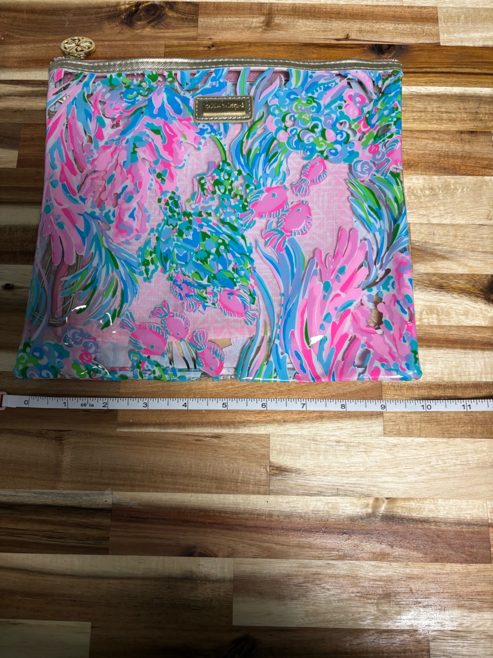 Lilly Pulitzer Clear Best Fishes Beach Pouch - Pink Multi - Water Resistant - Picture 5 of 8